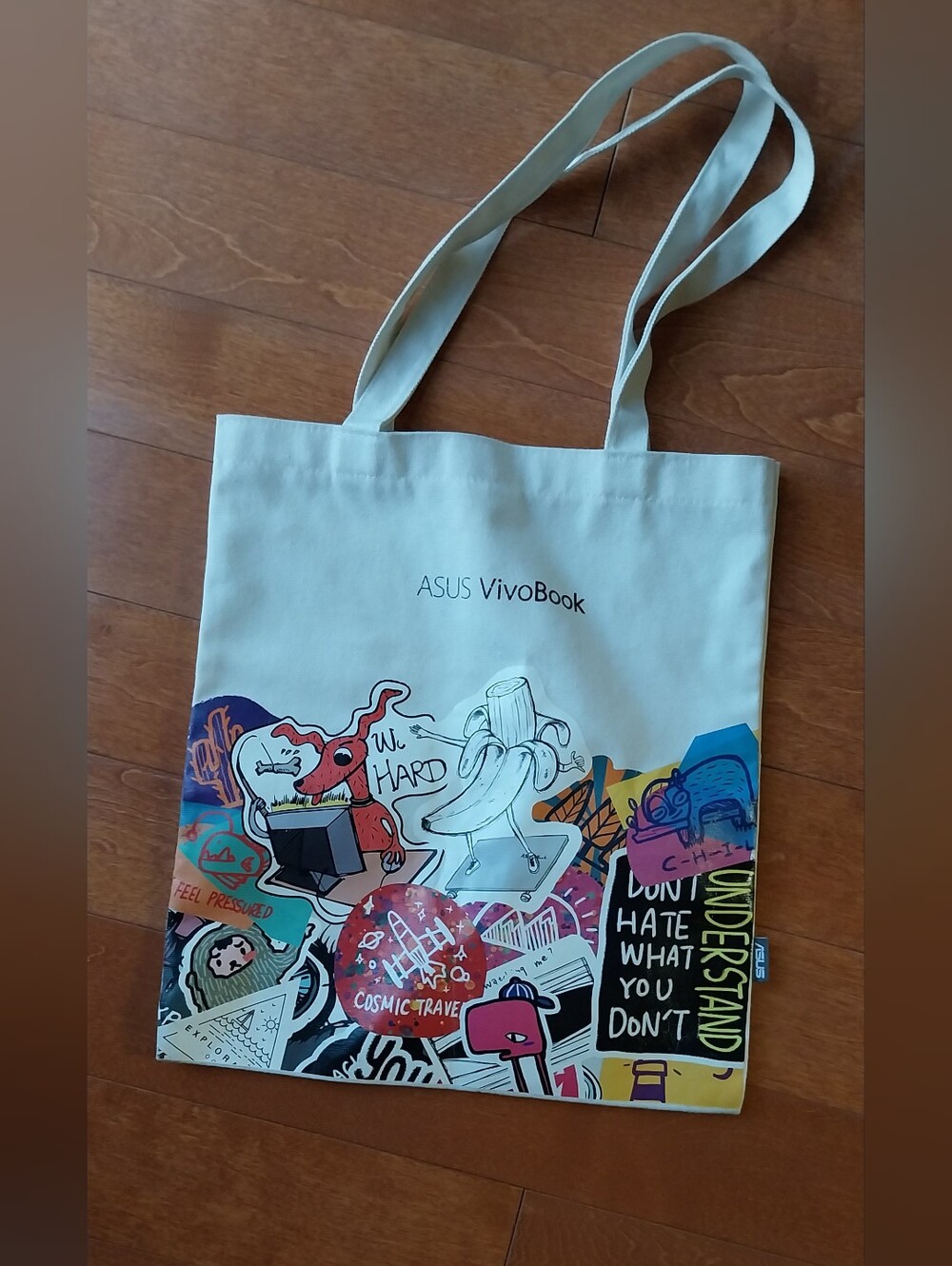 Beige Tote Bag with Colorful Graphic Print